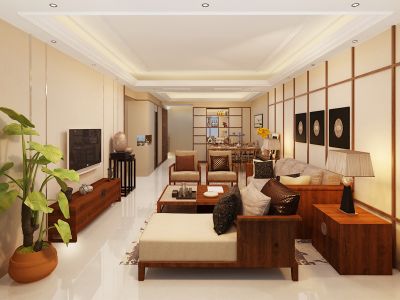 华耀城佳兆业水岸新都中式风格143平米三室两厅装修案例