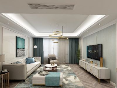 三盛国际海岸轻奢风格三居室158平米设计效果图案例