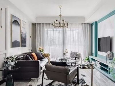 蓝润·春风屿湖美式风格三居室135平米装修效果图案例