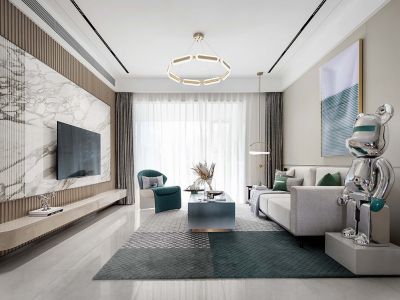 中海万锦公馆122平三居室现代风格装修案例