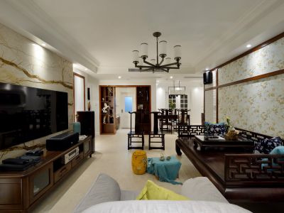 城东新区中式风格113平米三室两厅装修案例