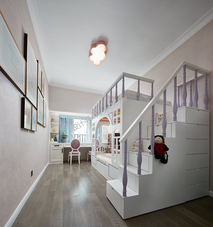 130平新中式三居室客厅沙发墙儿童房上下床装修图片