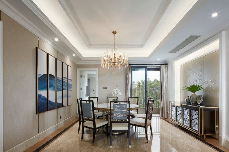 130平新中式三居室餐厅吊顶装修图片
