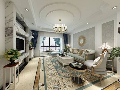 裕泽花园128平方米三居室简欧风格装修案例