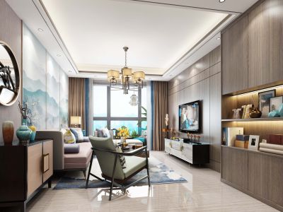 中海铂悦府140平米三居室新中式风格装修案例