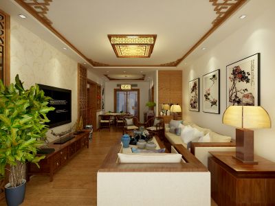 中仪花园97平中式风格二居室装修案例