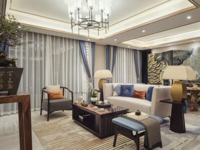 田禾塞纳河畔127平米新中式风格三居室装修案例