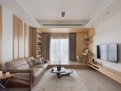 安粮双景佳苑110平米现代原木风三居室装修案例