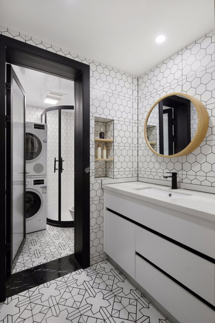 100平米日式简约三居室卫生间洗漱台装修效果图