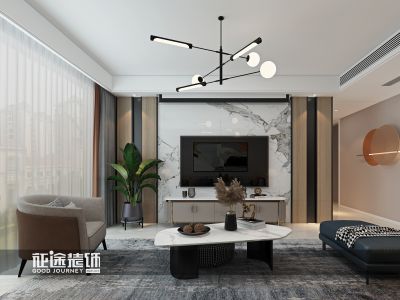 信达公园里133平米现代轻奢三居室装修案例