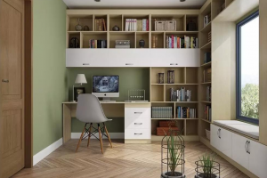 [成都小蜜蜂装饰]多功能书房装修设计，一间房两样用