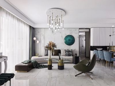 世茂远洋·东江湾悦境轻奢风三居室157平米装修图案例