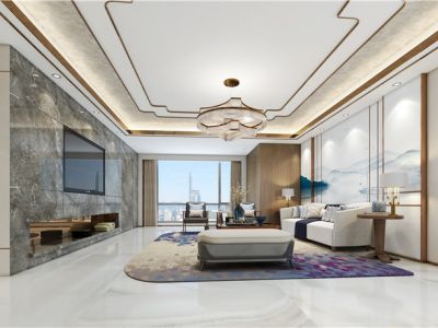 明珠花园600平别墅新中式风格装修案例