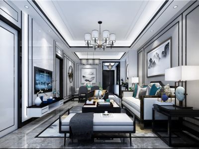 绿城九龙仓桃源里120平三居室新中式风格装修案例