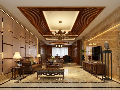 海马青风公园美式风格145平米四室两厅装修案例