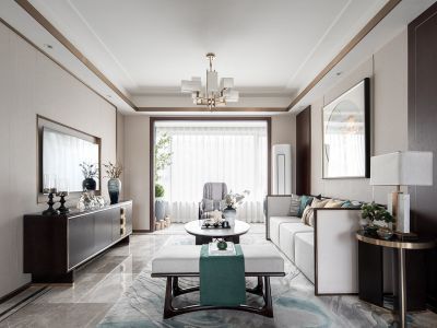 鸿通桃李清华新中式风四居148平米装修效果图案例