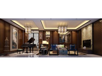 木渎桃花源新中式风格700平米装修案例