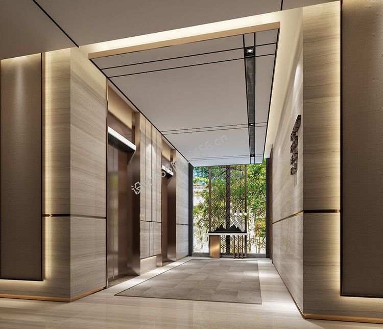 1000平米现代商务酒店电梯口装修效果图