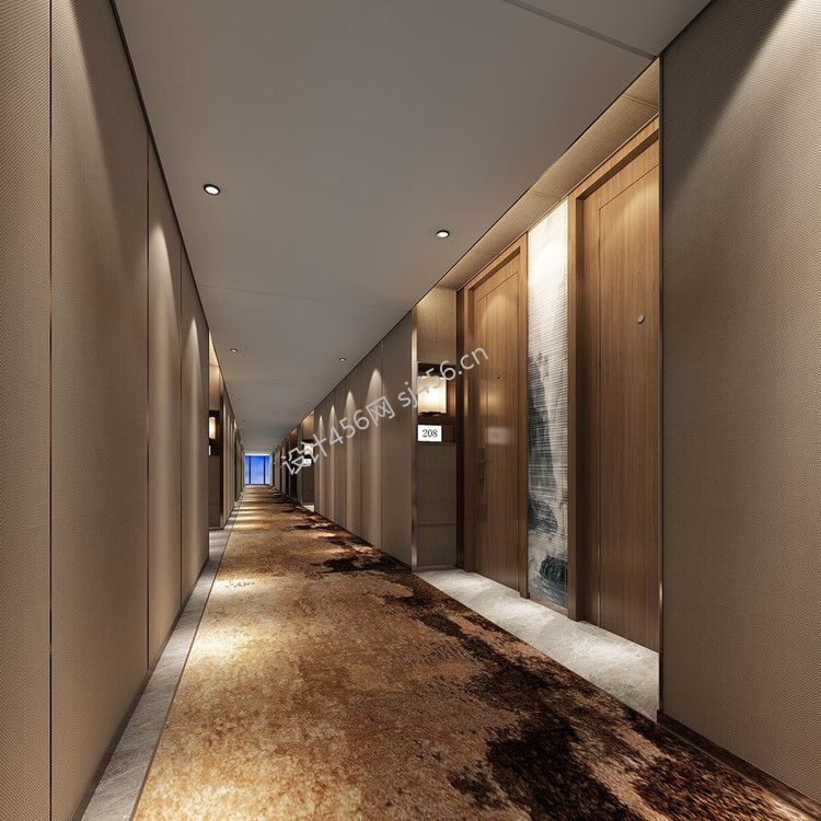 1000平米现代商务酒店走廊过道装修效果图