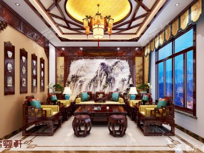 紫御府中式风格200平米别墅装修案例