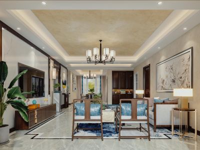 滨湖世纪城徽昌苑140㎡新中式四居室装修案例