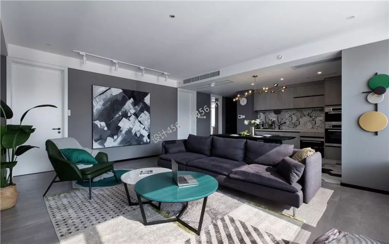 131㎡三居室现代轻奢客厅装修效果图