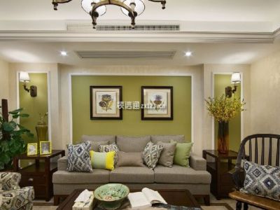 保利玫瑰花语130平美式田园风格装修案例