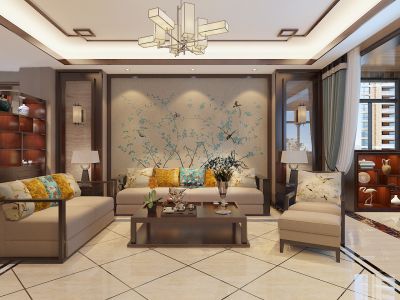 保利悦公馆126平三居室中式风格装修案例