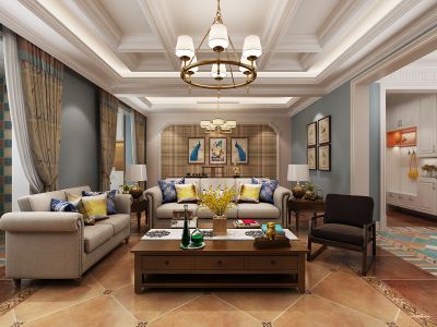 宝佳万科紫台138平三居室美式风格装修案例