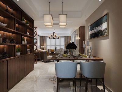 中海寰宇时代139平三居室新中式风格装修案例