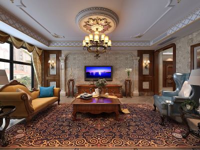 富力尚悦居196平四居室美式风格装修案例