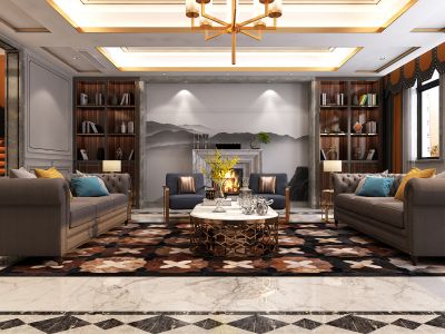 滨河果岭300平别墅现代风格装修案例