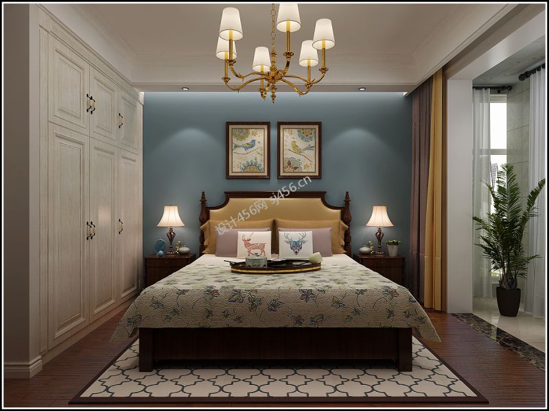 100平三居室简约欧式卧室装修效果图