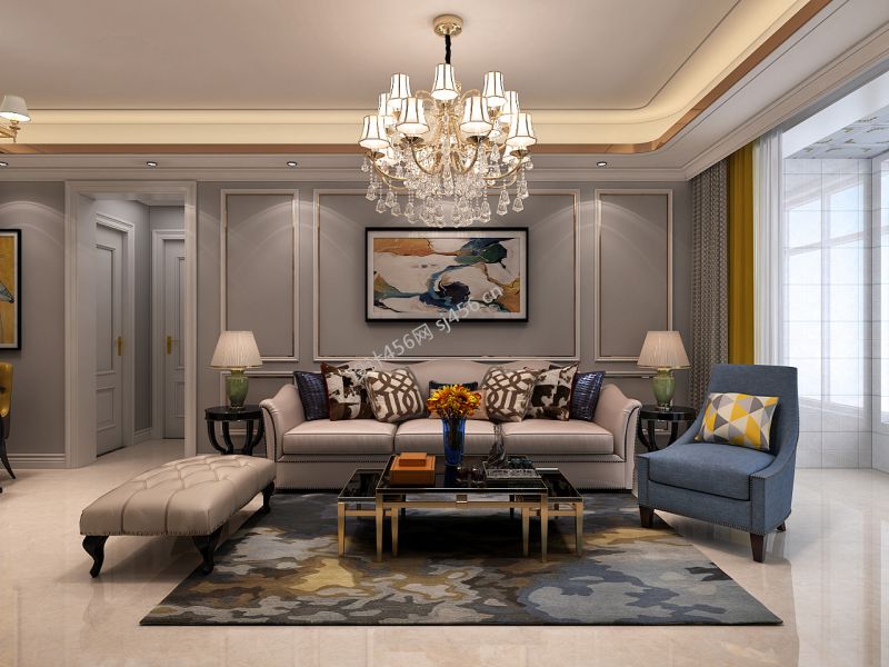 100平三居室简约欧式客厅装修效果图