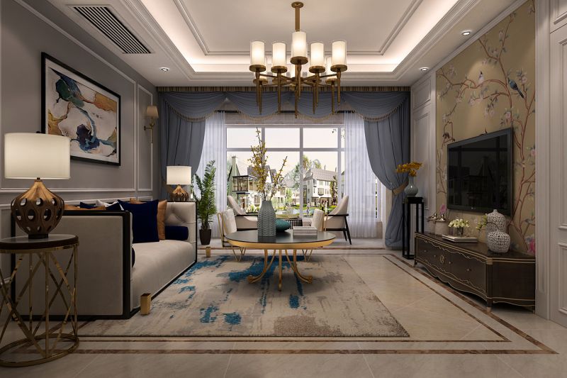 137平三居室简约欧式客厅装修效果图