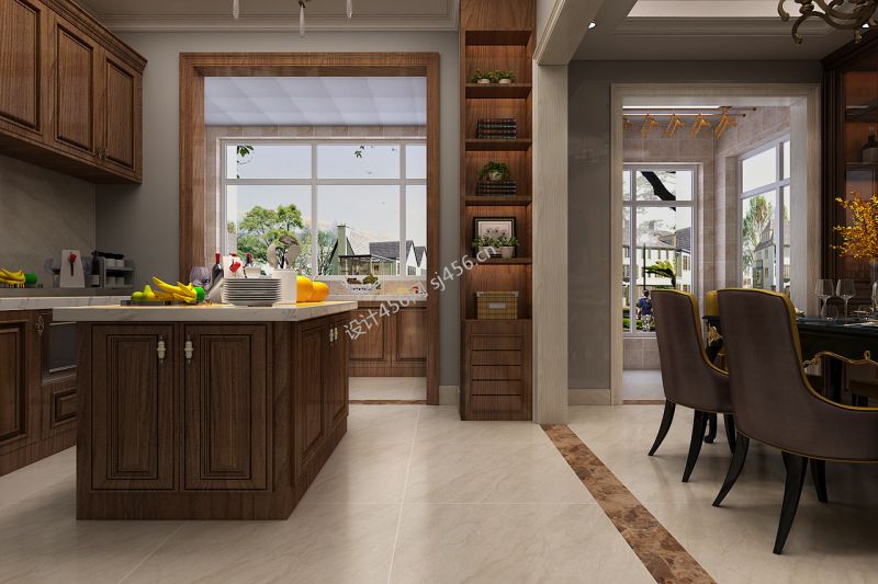 137平三居室简约欧式厨房装修效果图