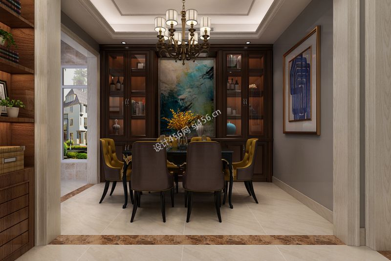 137平三居室简约欧式餐厅装修效果图