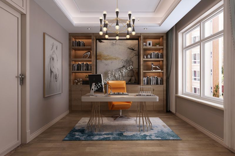 137平三居室港式轻奢书房装修效果图