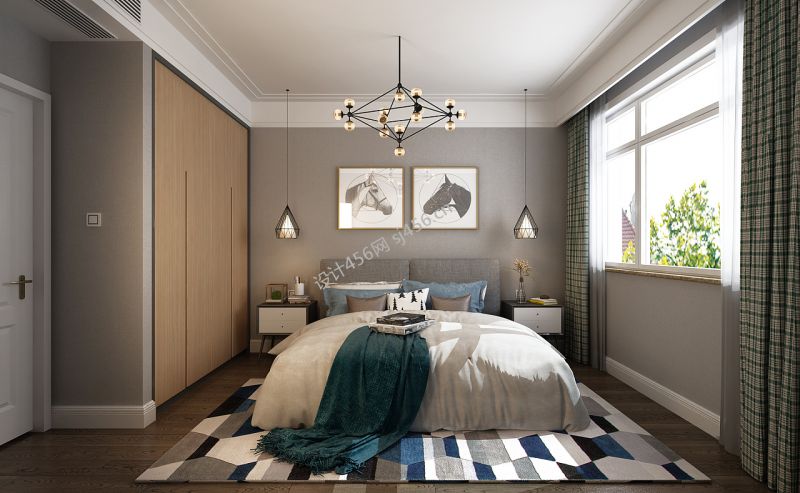 130平三居室现代简约卧室装修效果图