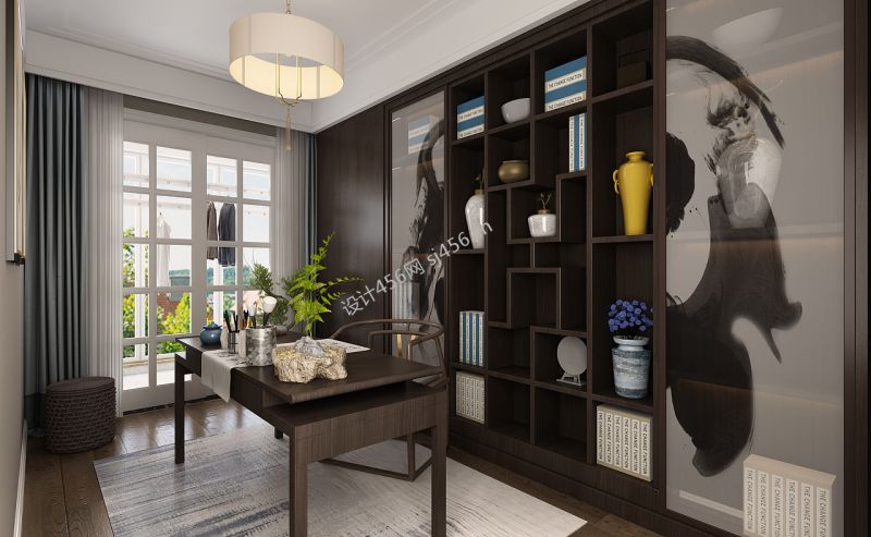 130平三居室现代简约书房装修效果图