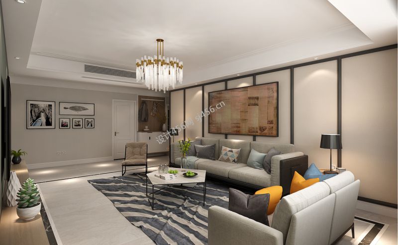 130平三居室现代简约客厅装修效果图