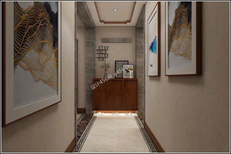 158平四居室新中式风格过道装修效果图