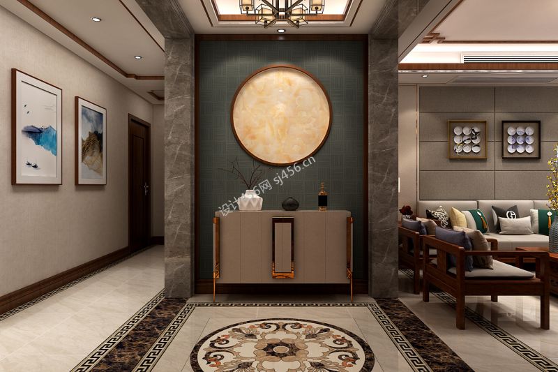 158平四居室新中式风格玄关装修效果图