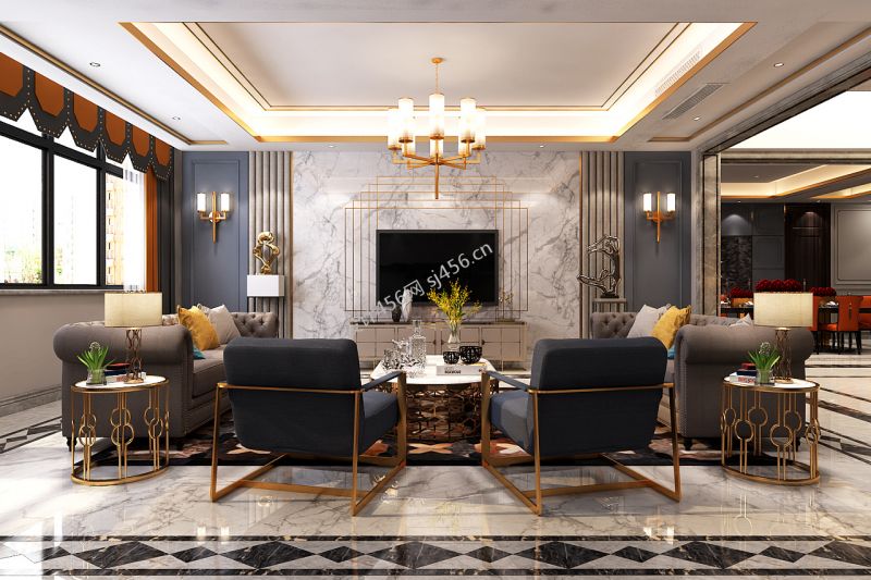 300平别墅现代风格客厅装修效果图