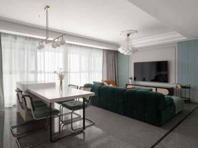 保利和光尘樾140平米四居室混搭风格装修案例