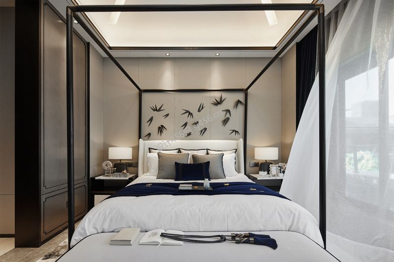现代中式风格183平米卧室背景墙装修效果图