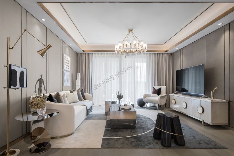 现代轻奢风格125平米客厅沙发家装效果图