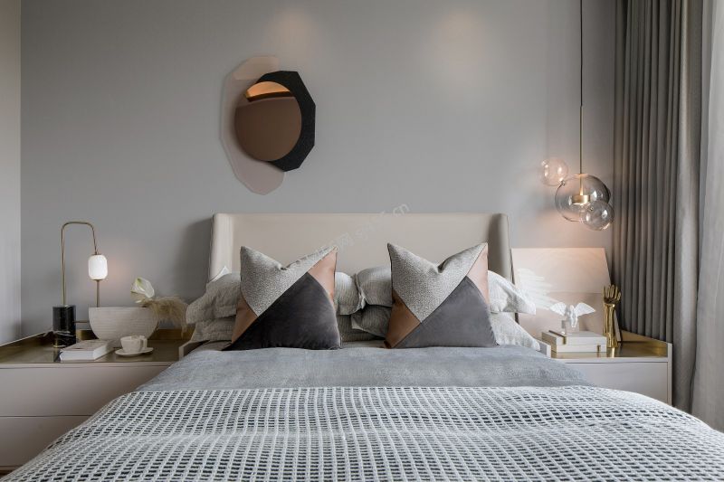 现代轻奢风格125平米卧室床头家装效果图