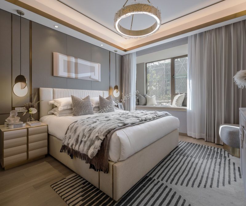 现代轻奢风格125平米卧室床家装效果图