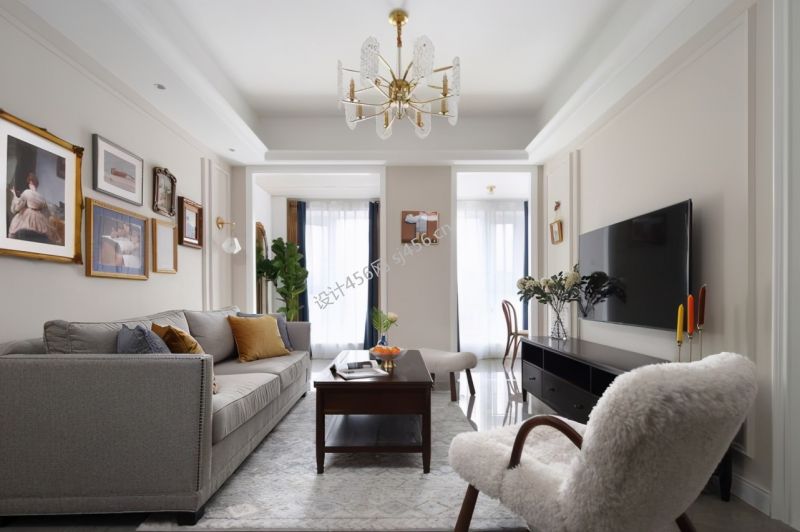 83平二居室简约风格客厅吊顶装修效果图